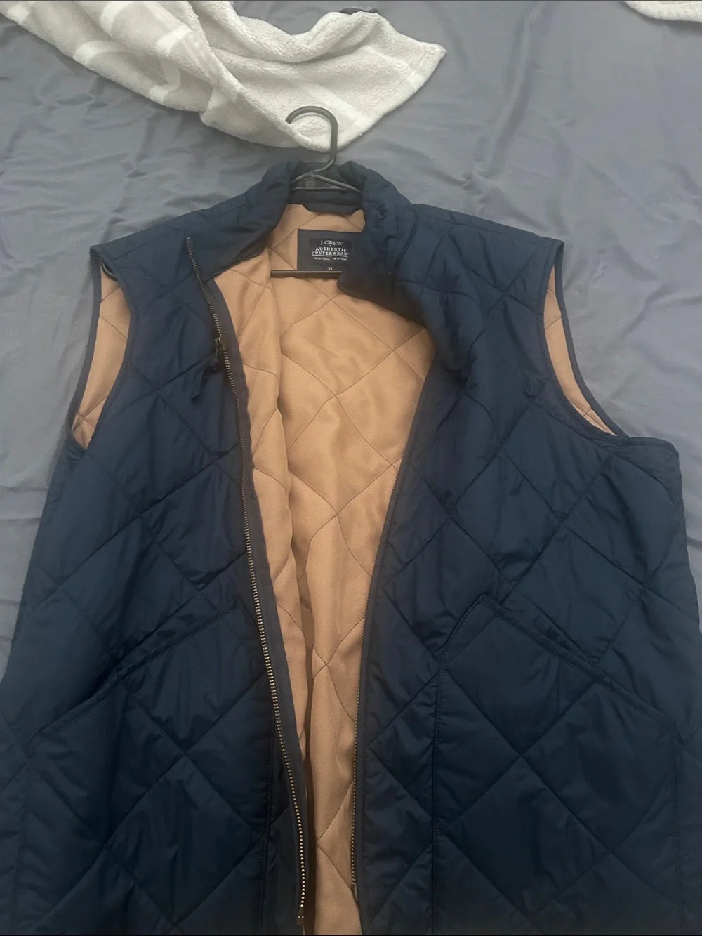 J. Crew Quilted Vest in Navy and Tan